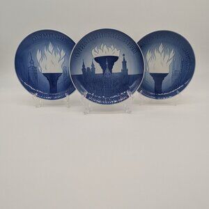 Vintage Three Bing & Grondahl Olympic Plates 1972 1972 1980 Blue White Munich